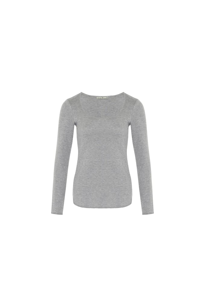 Long Sleeve Stretch Gray Basic Blouse