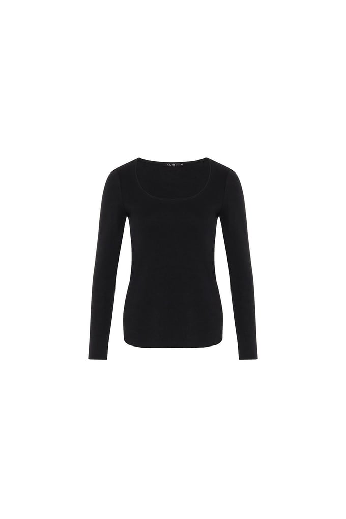 Long Sleeve Stretch Black Basic Blouse