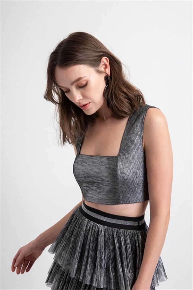 Varak Baskı Küt Form Büstiyer Gri