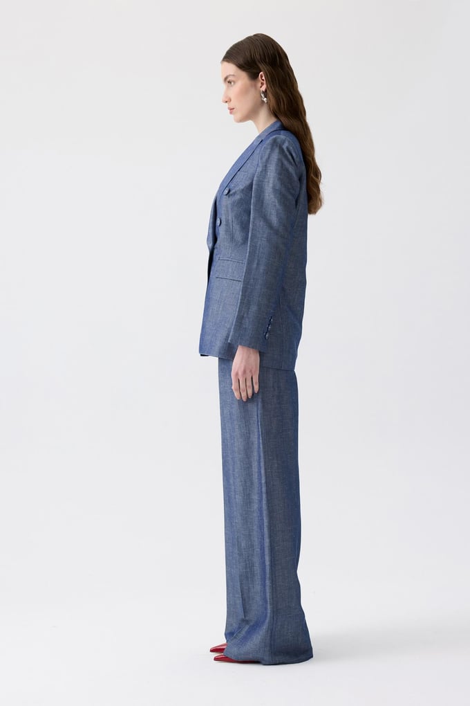 Padded Double-Breasted Navy Blue Blazer