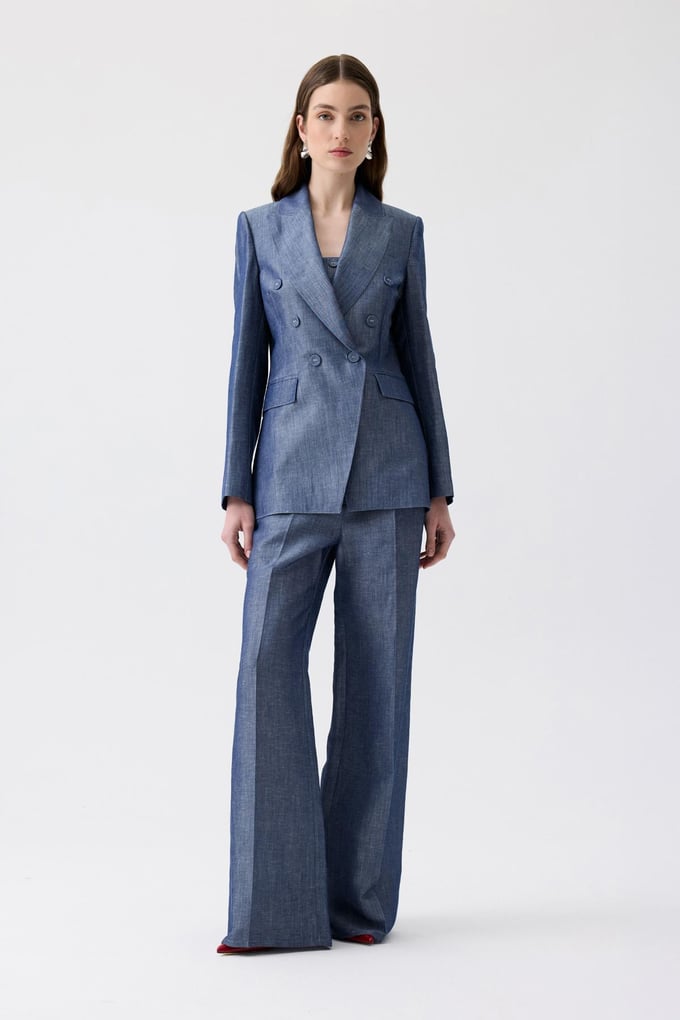 Padded Double-Breasted Navy Blue Blazer