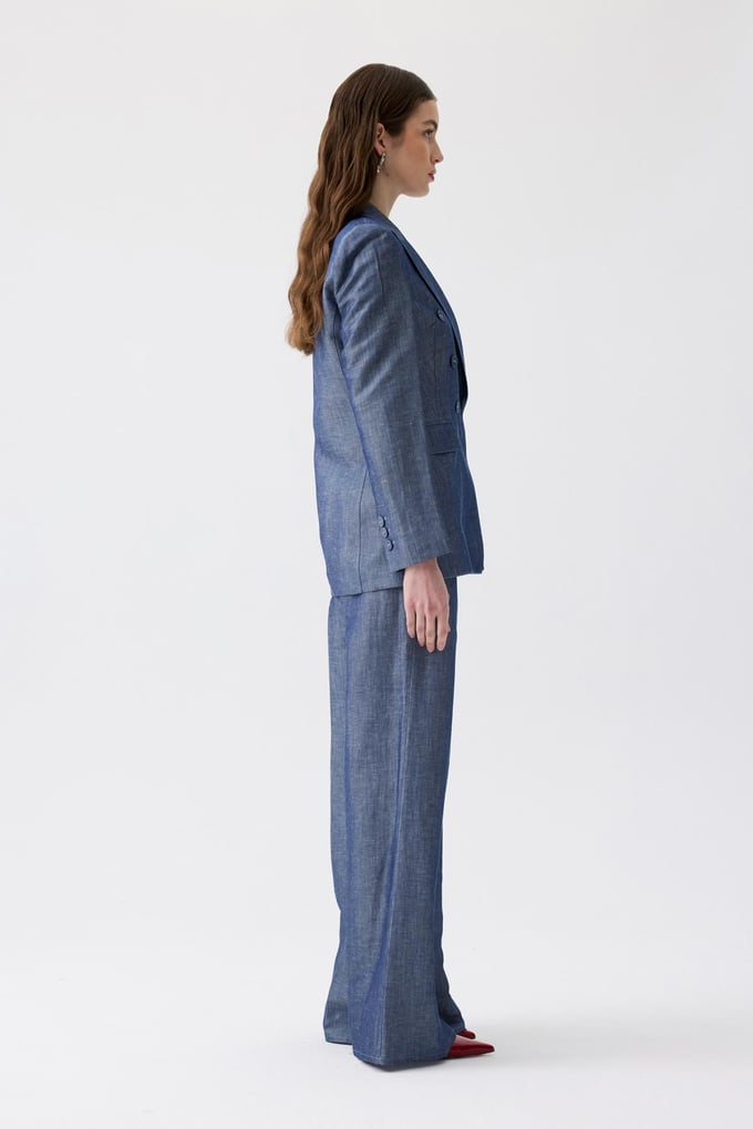 Padded Double-Breasted Navy Blue Blazer