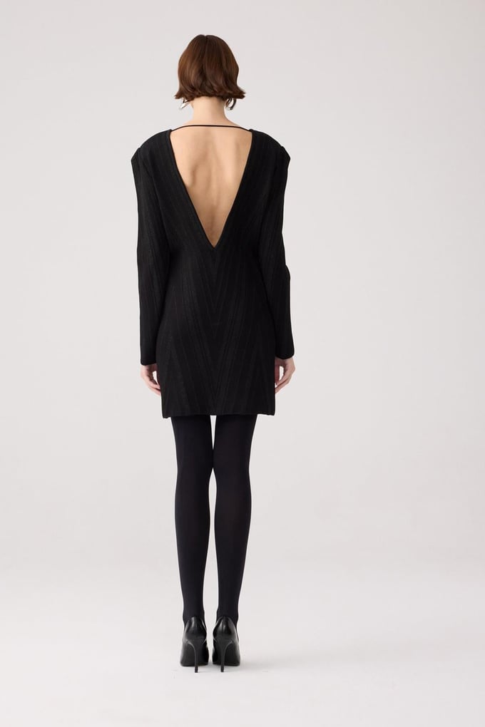 Padded Black Knit Mini Dress