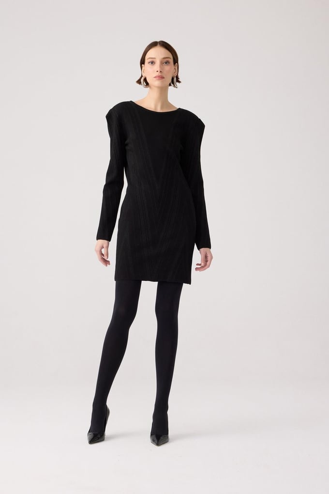 Padded Black Knit Mini Dress