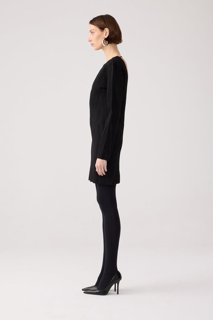 Padded Black Knit Mini Dress