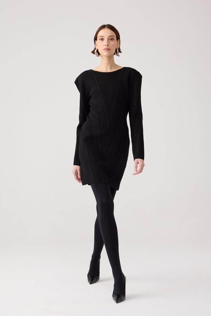 Padded Black Knit Mini Dress
