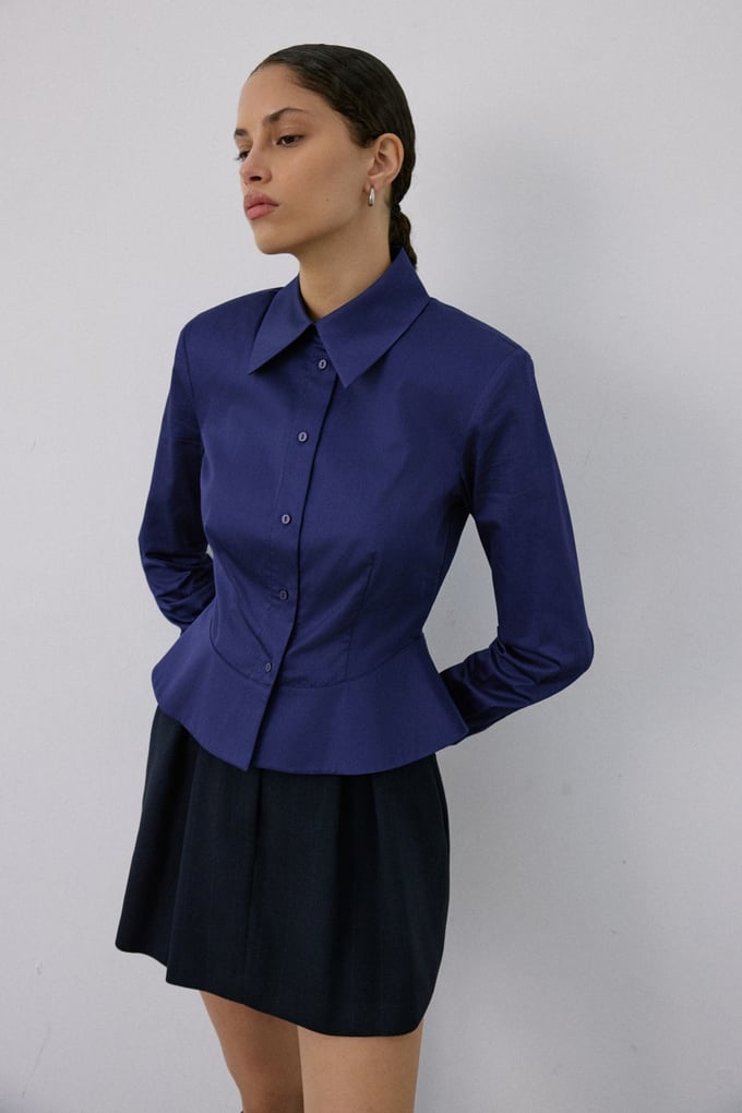 Padded Long Sleeve Navy Shirt