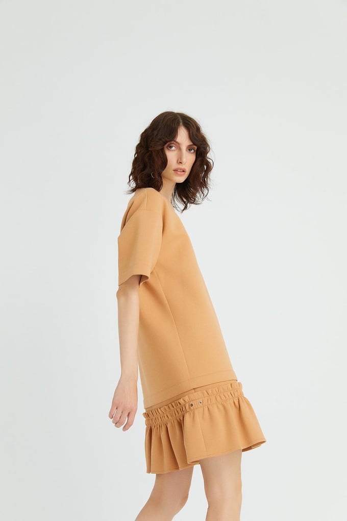 Volanlı Mini Camel Elbise