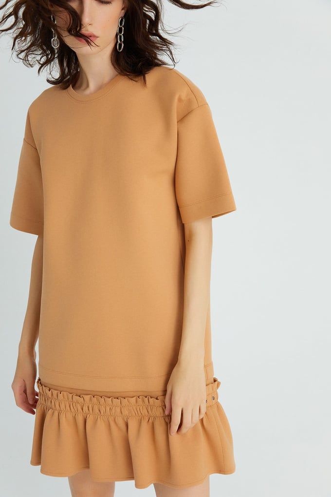 Volanlı Mini Camel Elbise