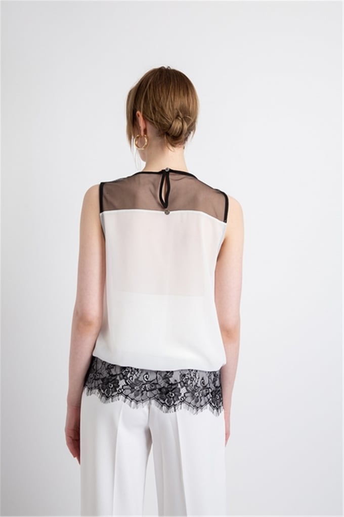 Xtsy Xt19Ss476 Transparan Ve Dantel Detaylı Bluz Cream