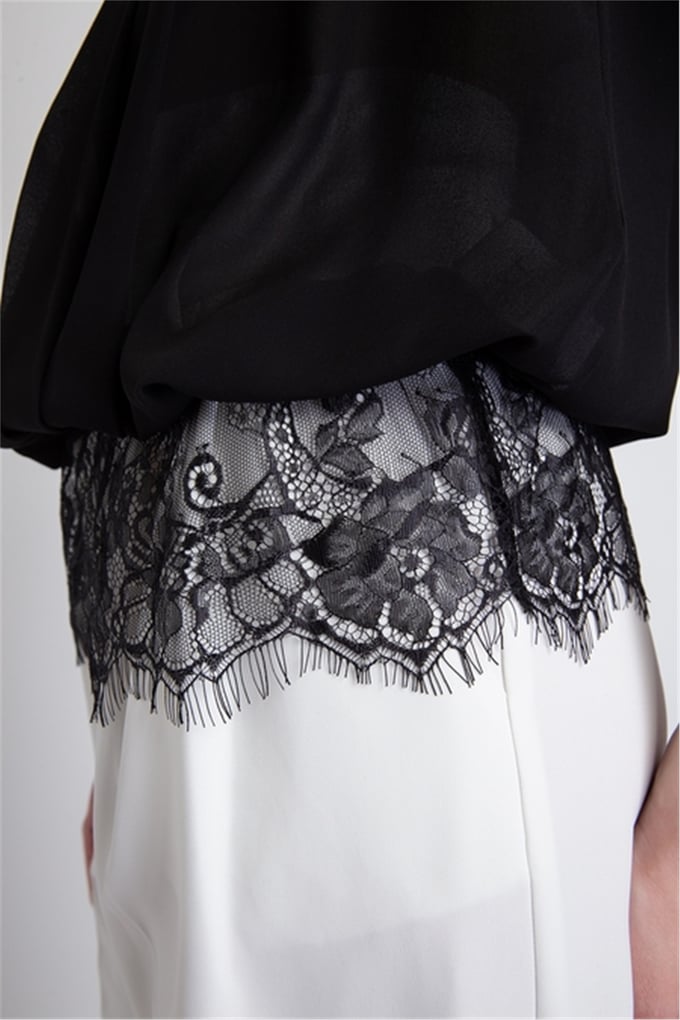 Xtsy Xt19Ss476 Transparan Ve Dantel Detaylı Bluz Siyah