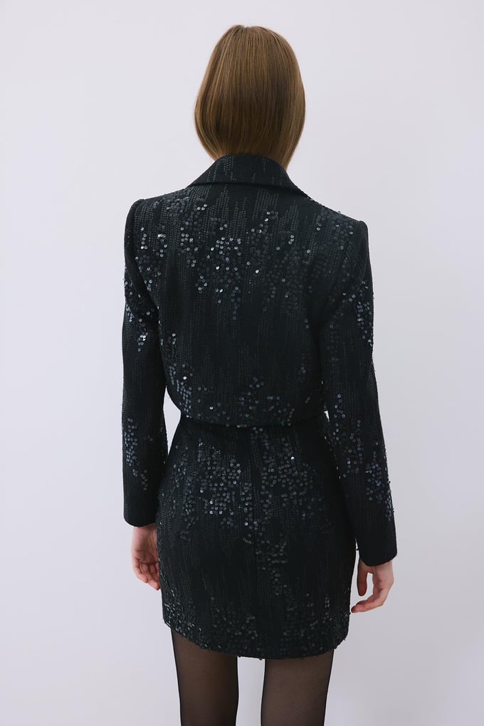 Black Cropped Sequin Jacket