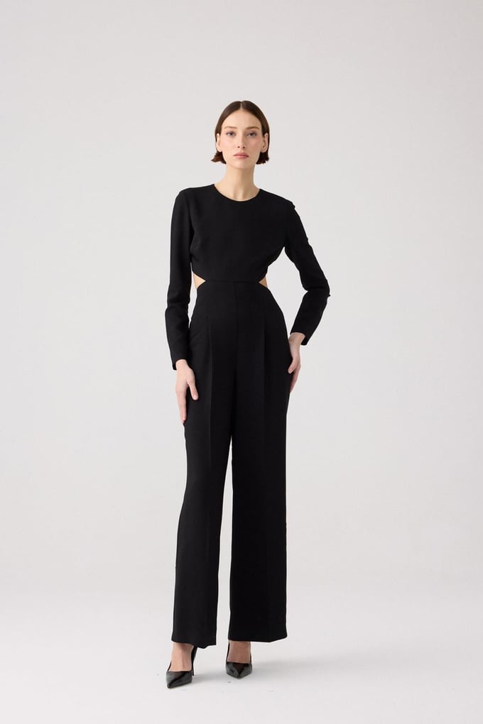 Side-Deep Detailed Black Jumpsuit