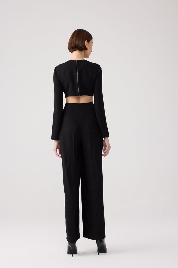 Side-Deep Detailed Black Jumpsuit