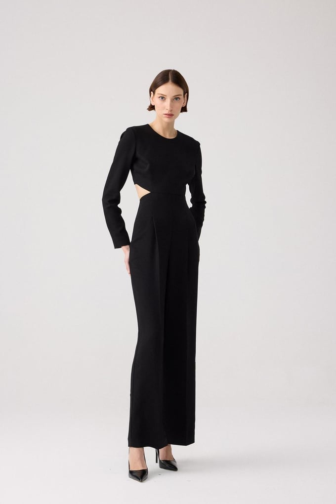 Side-Deep Detailed Black Jumpsuit