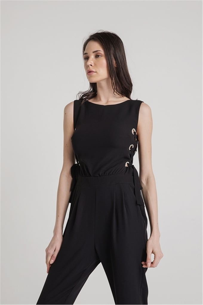 Yanları Bağlama Detaylı Tulum Black