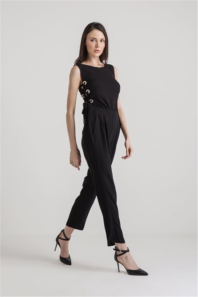 Yanları Bağlama Detaylı Tulum Black