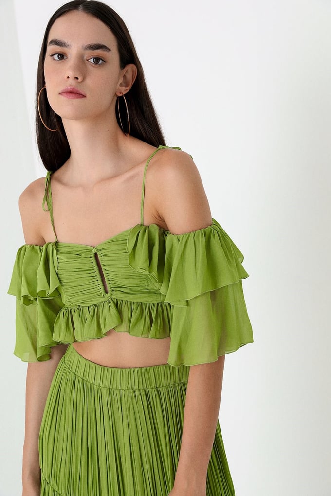 Yeşil Askılı Volanlı Crop Bluz
