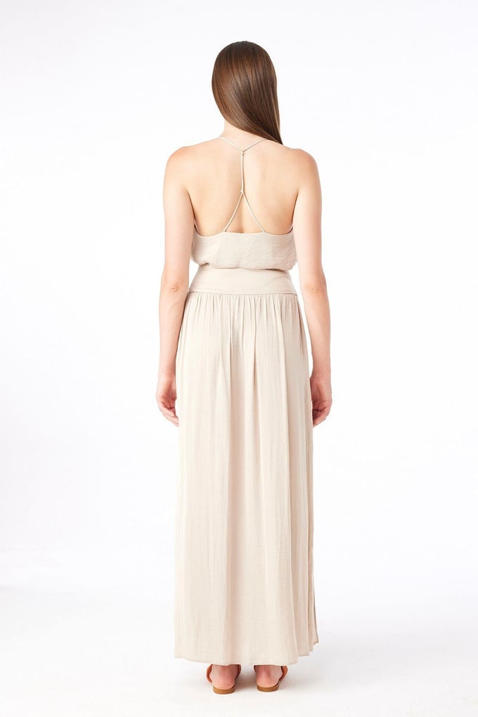 Slit Detailed Beige Long Skirt