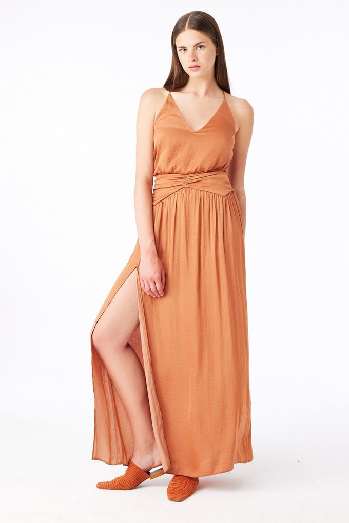 Slit Detailed Salmon Long Skirt