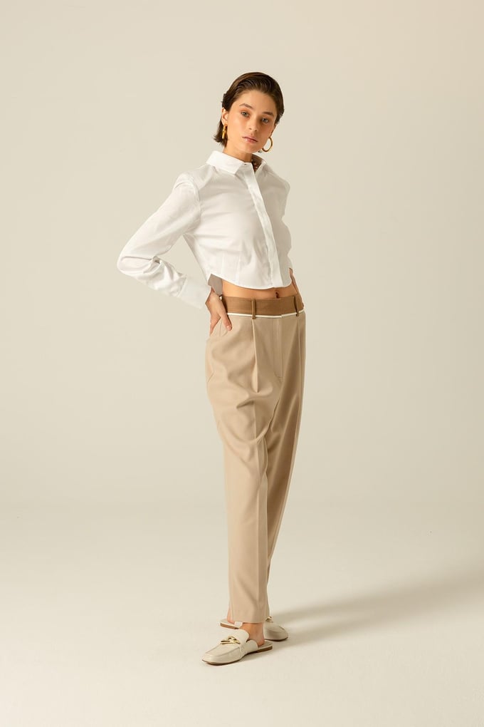 High Waisted Beige Plaid Pants