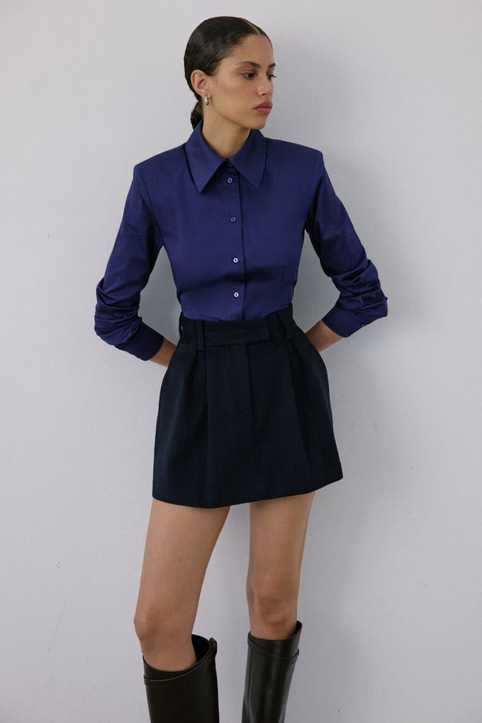 High Waist Striped Navy Mini Skirt