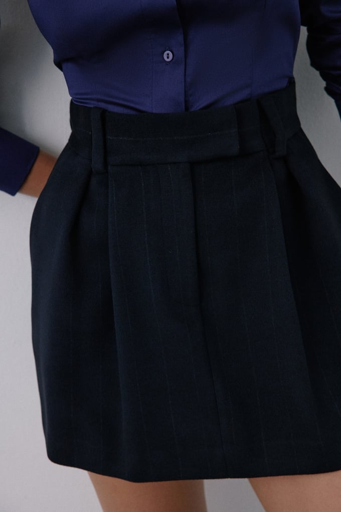 High Waist Striped Navy Mini Skirt
