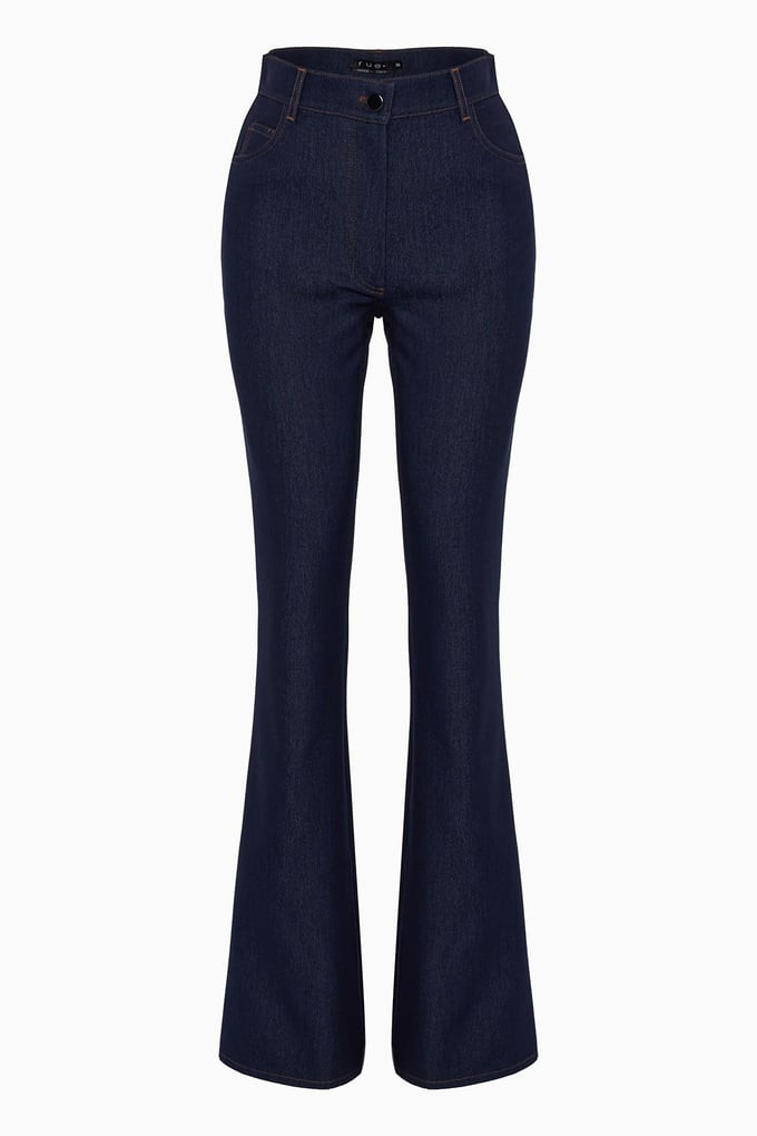 Yüksek Bel Geniş Paça Lacivert Denim Pantolon