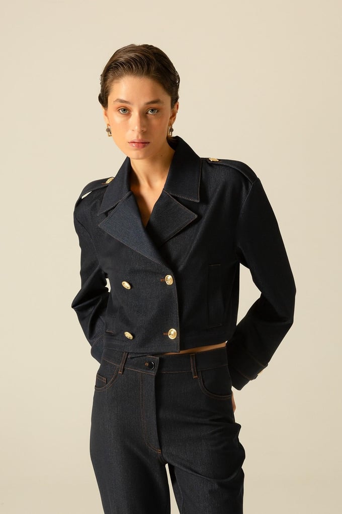 Yüksek Bel Geniş Paça Lacivert Denim Pantolon
