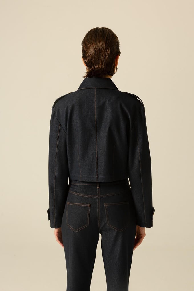 Yüksek Bel Geniş Paça Lacivert Denim Pantolon