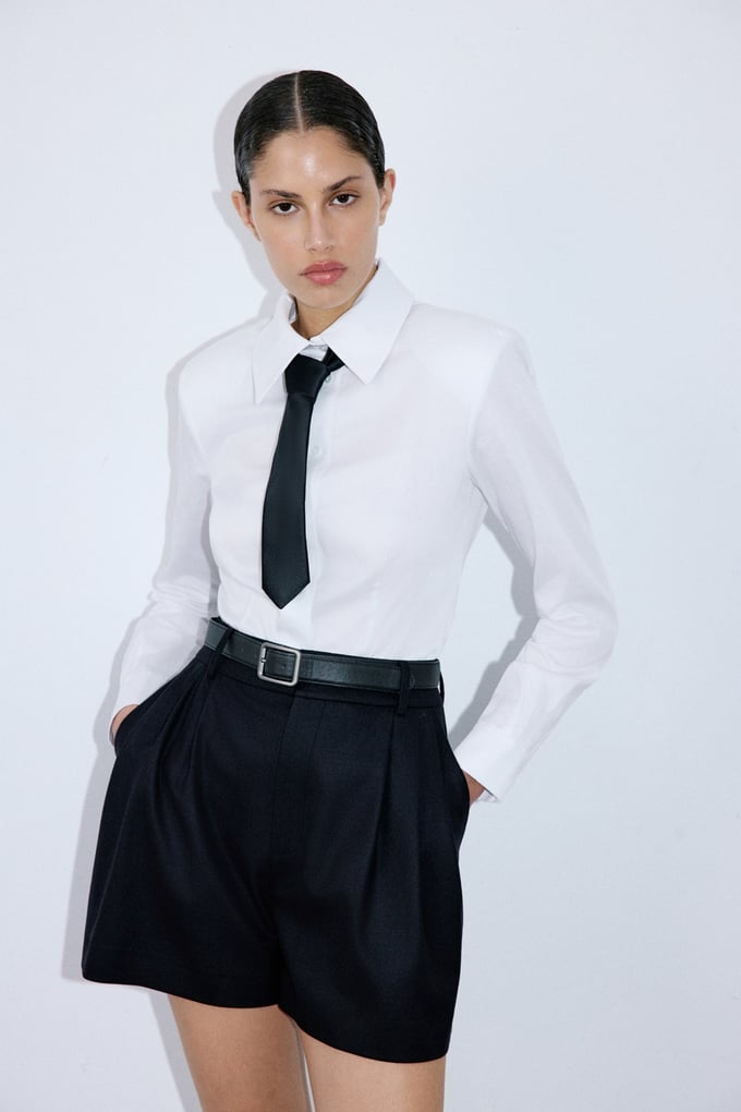 High Waist Pleat Detail Black Shorts