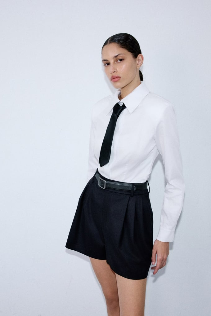 High Waist Pleat Detail Black Shorts
