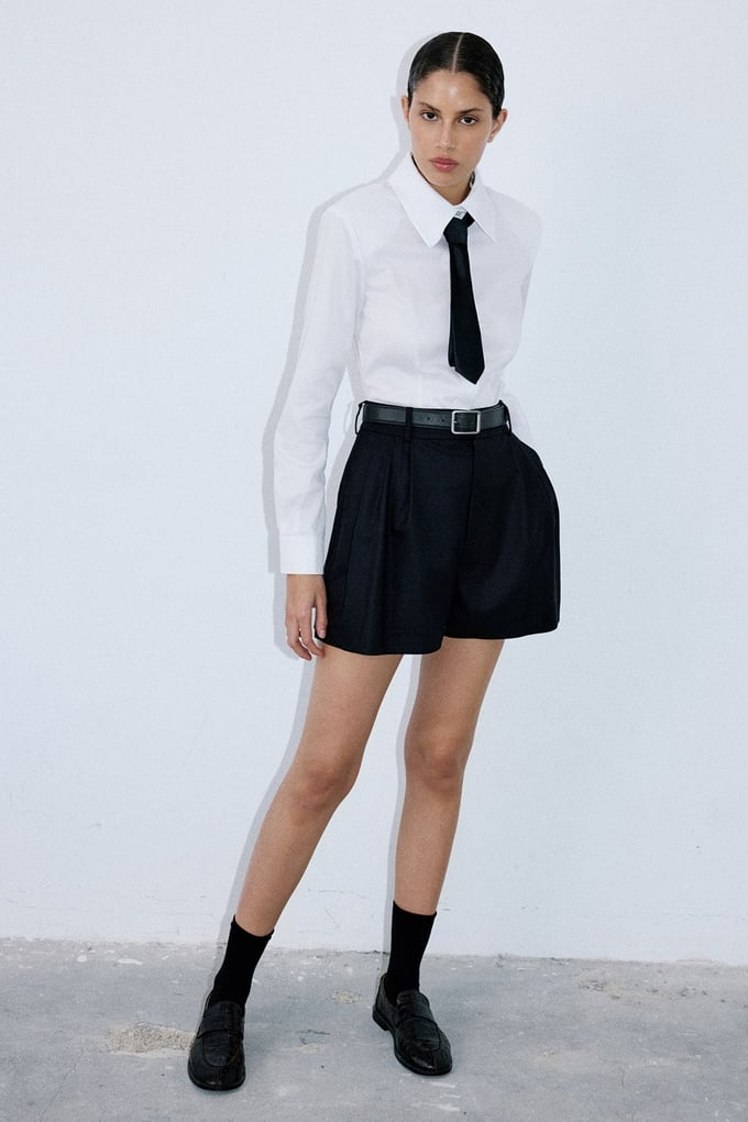High Waist Pleat Detail Black Shorts