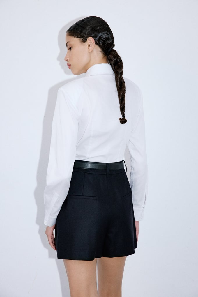 High Waist Pleat Detail Black Shorts