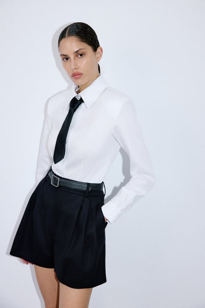 High Waist Pleat Detail Black Shorts