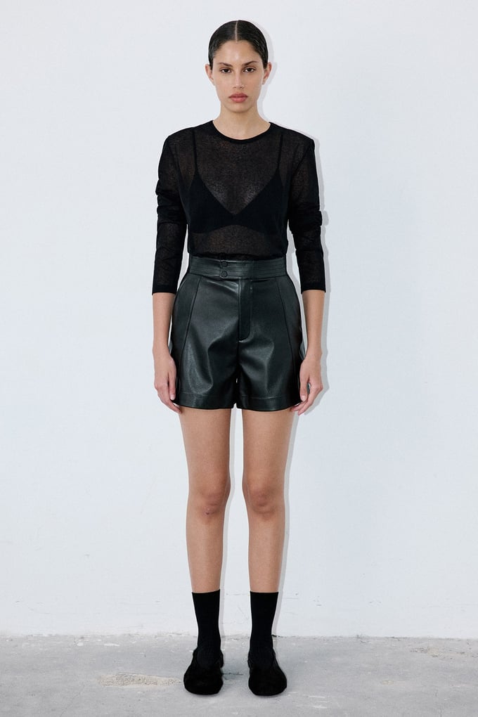 High Waist Faux Leather Black Shorts