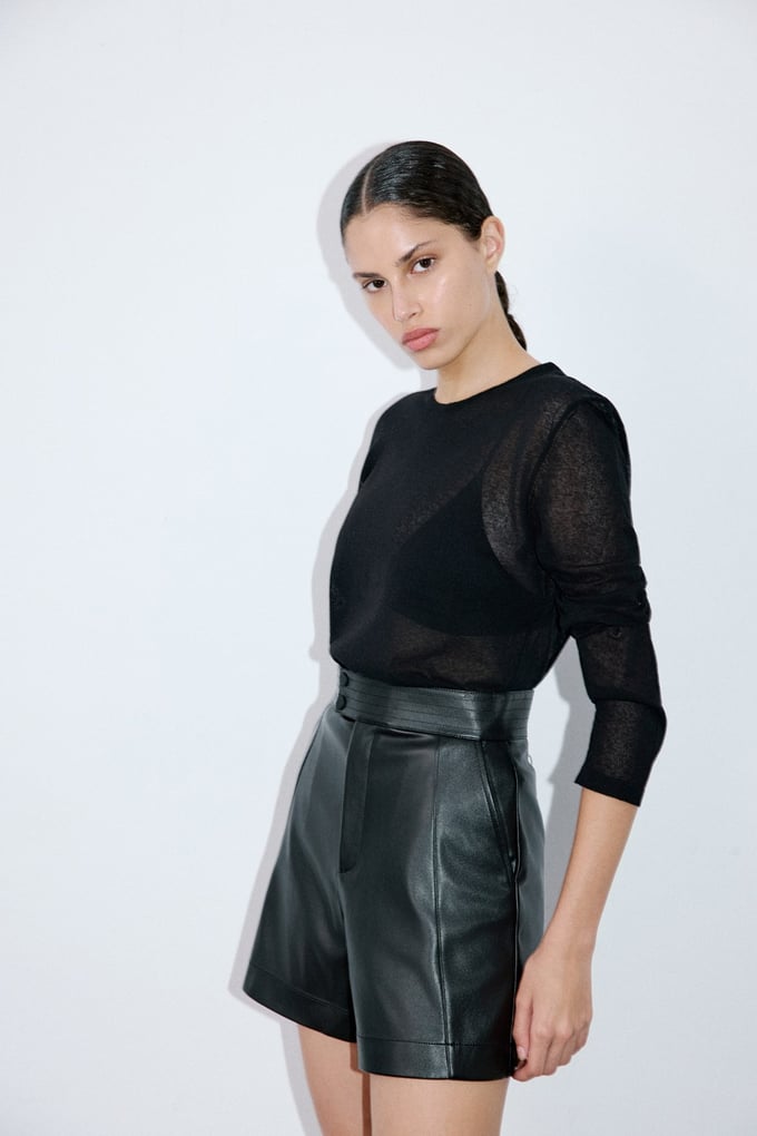 High Waist Faux Leather Black Shorts