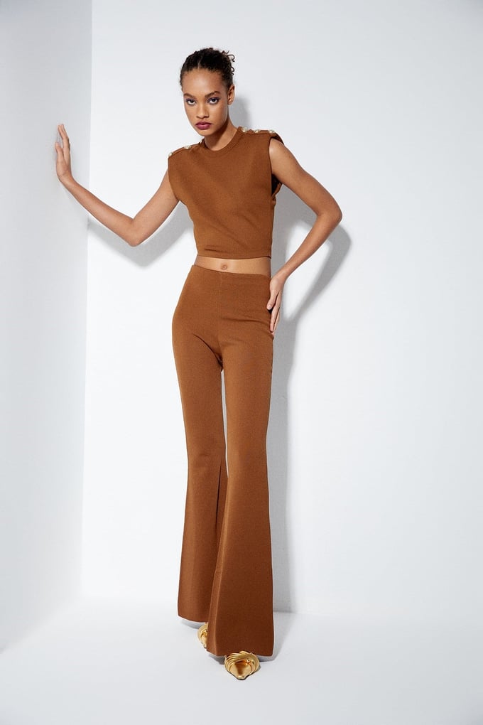 High-Waist Knit Brown Trousers