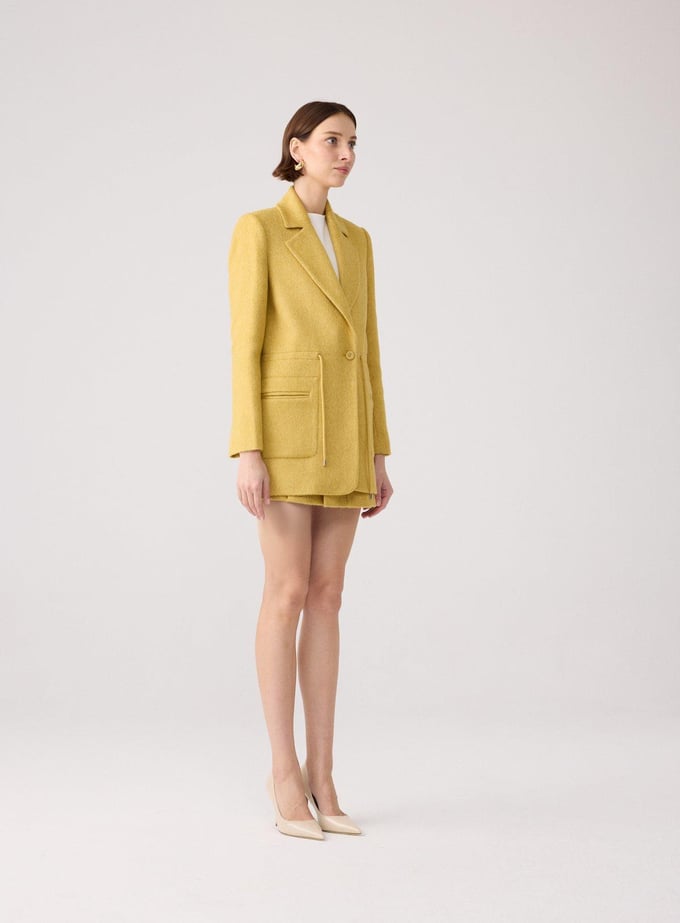 Wool Textured Pocket Detailed Green Jacket