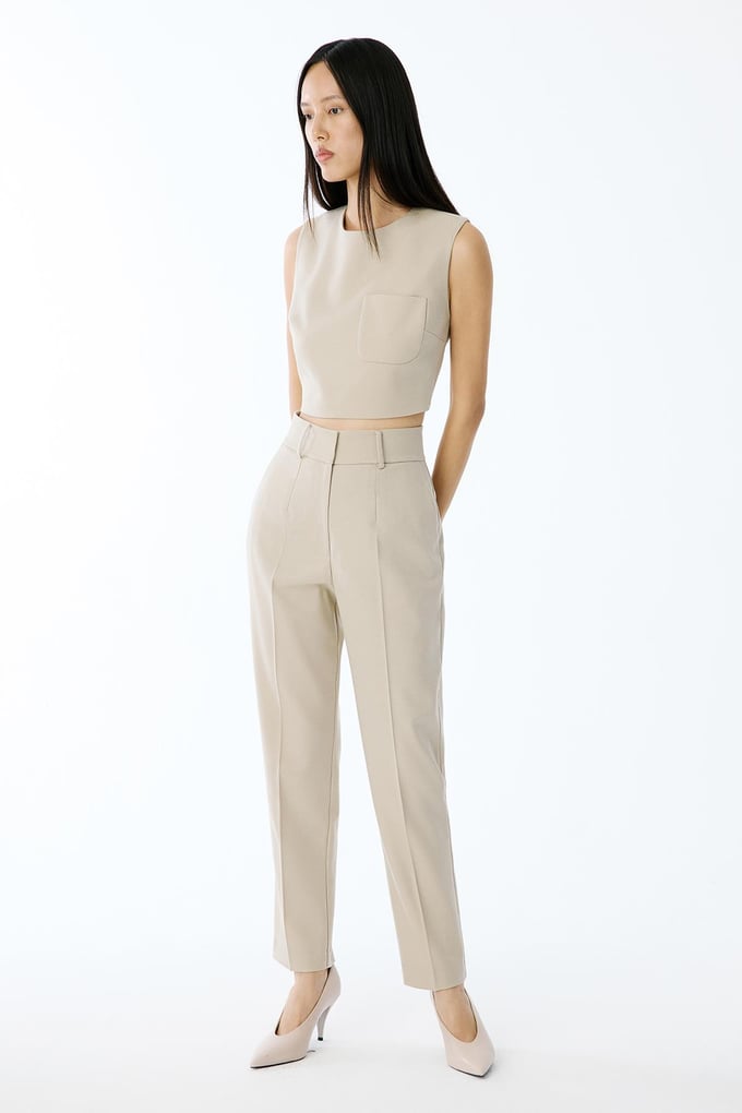 Wool-Textured Crop Beige Blouse