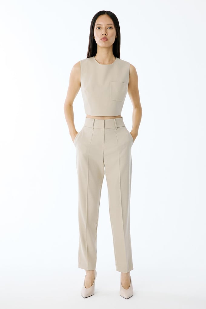 Wool-Textured Crop Beige Blouse
