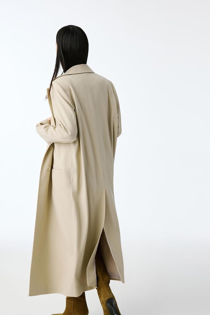 Wool-Textured Square Neck Mini Beige Dress