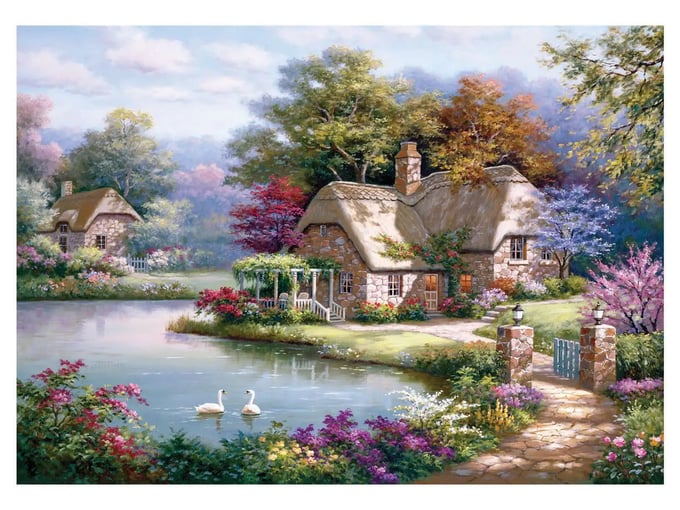 Kuğular ve Kır Evi  - 1500 Parça Puzzle - 4529