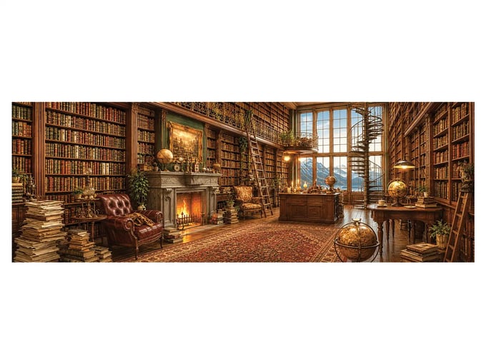 Şömineli Kütüphane - 1000 Parça Puzzle - 1228
