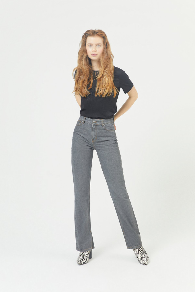 Straight Fit Grey Jeans with Slits
