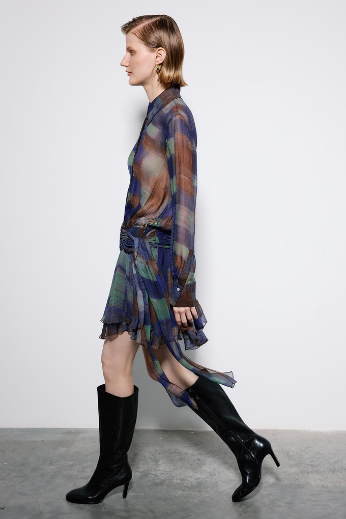 Beli Büzgülü Desenli Multi Mini Elbise