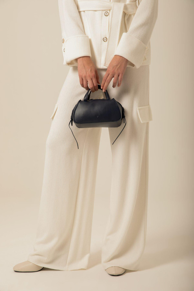 Çift Fermuarlı Lacivert Mini Deri Çanta