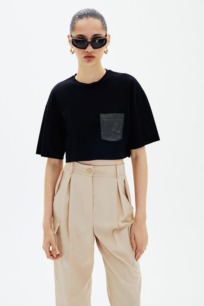 Crop Siyah Basic T-Shirt
