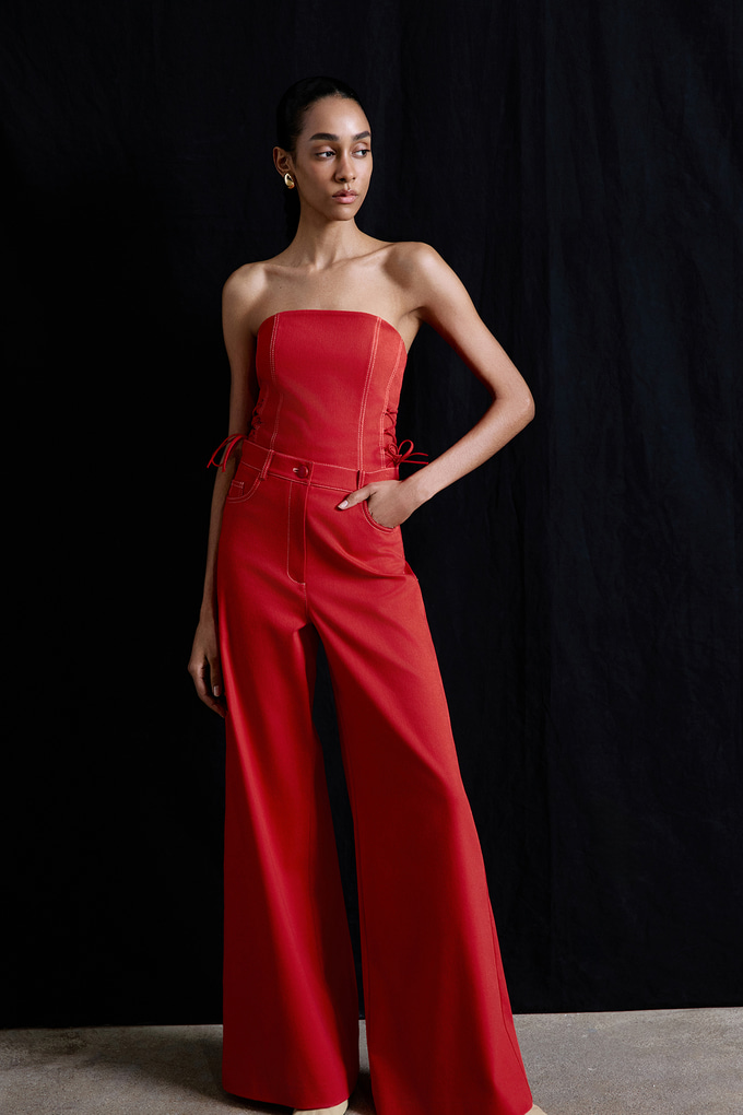 Geniş Paça Denim Dokulu Narçiçeği Pantolon