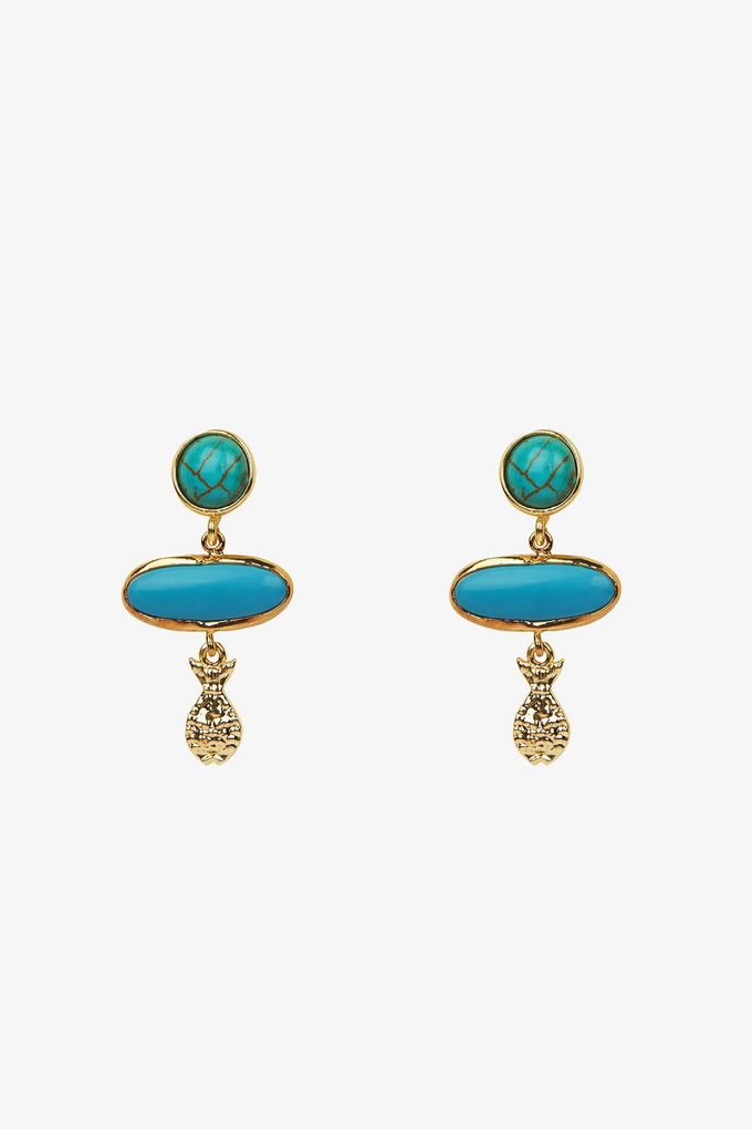 Gold Fish Detailed Turquoise Earrings  